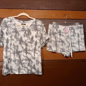 Alfani Intimates medium short Sleeve Grey Tye Dye Pajama set With Shorts